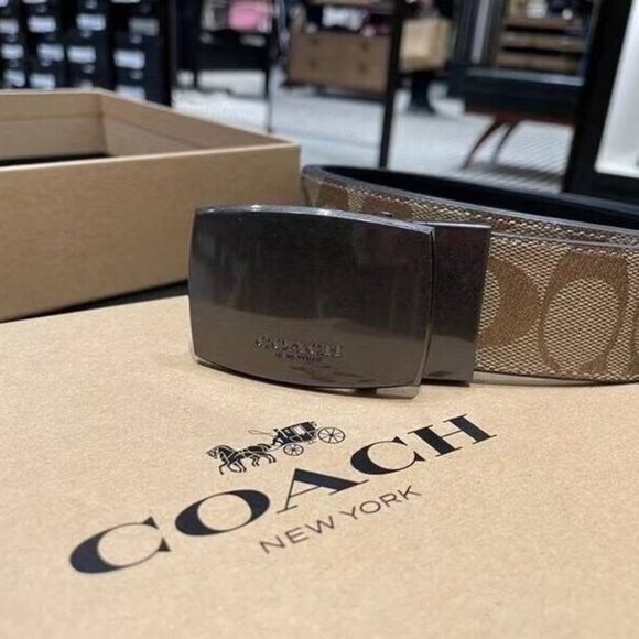 NWT COACH Boxed Harness Plaque Reversible Belt In Signature Canvas,F22540 38mm - Picture 3 of 6